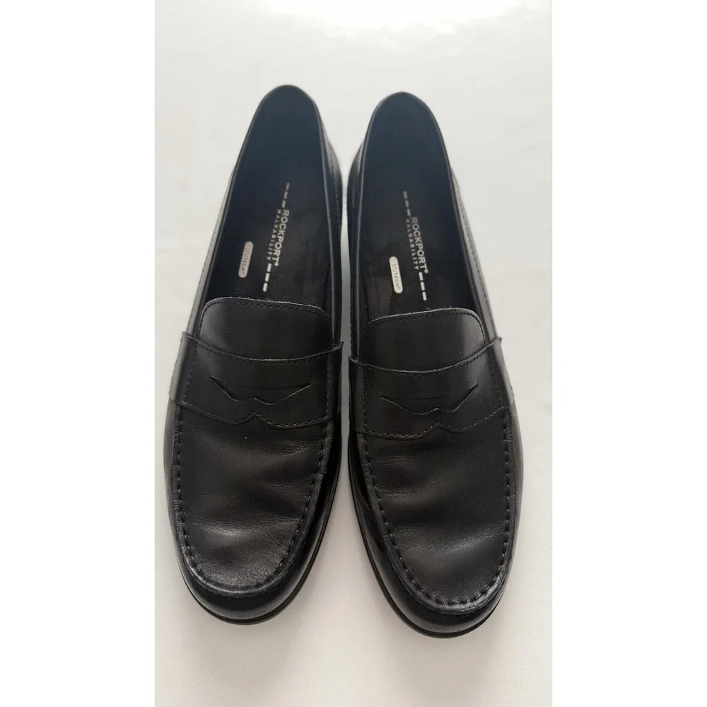 Men's Rockport #100002 Black Leather Slip On Loafers Trutech EUC NO BOX Sz 11.5